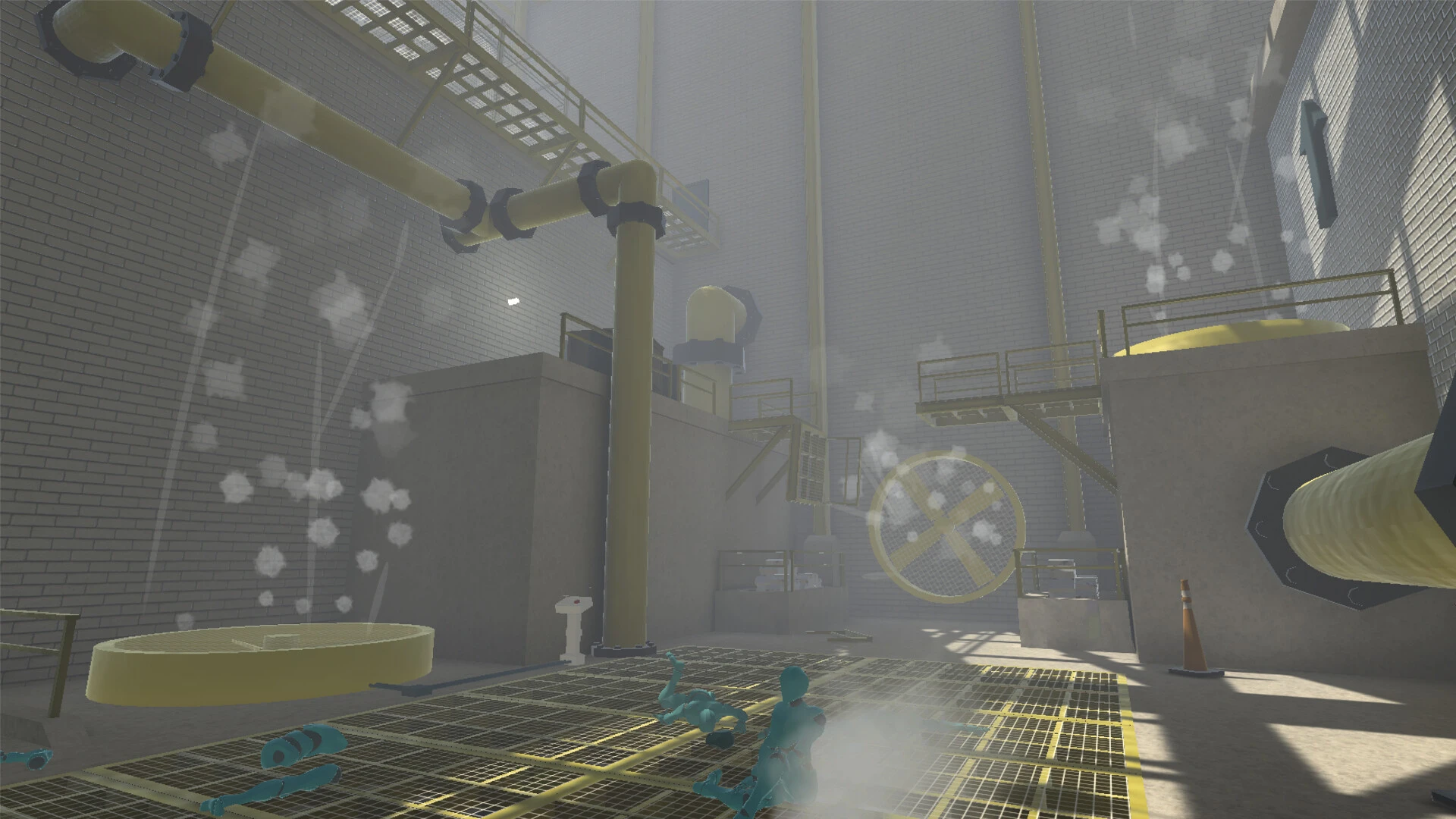 Screenshot of the game. A room with plenty of pipes and vents.